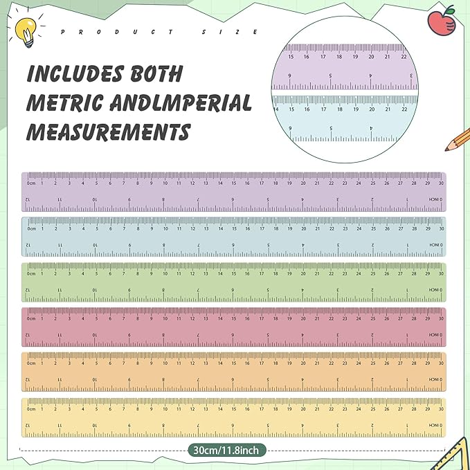 ForraFun 120 Pcs 12 Inch Plastic Ruler Bulk Colorful Transparent Ruler - Image 2