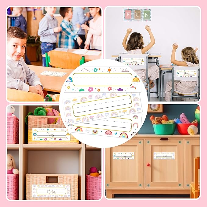 30 Name Tags for Classroom Cubbies, 3x9 in Boho Rainbow Name Plates for Desks - Image 4