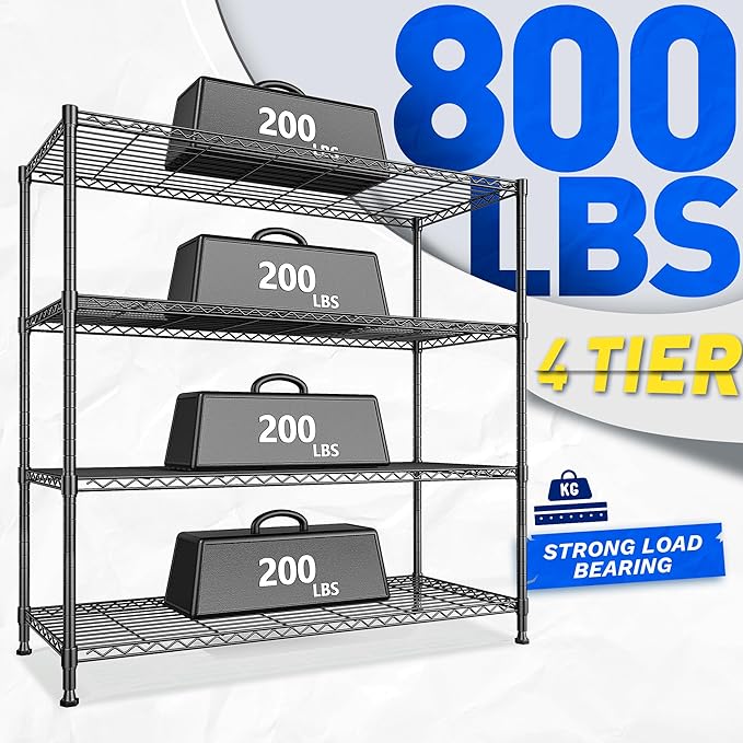 45 "W Metal Shelving Unit 4 Tier Storage Shelves Adjustable Wire Shelving Metal - Image 4