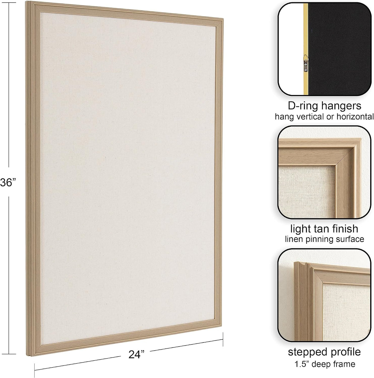 Kate and Laurel Oakhurst Rectangle Framed Linen Fabric Pinboard; 24 x 36; Lig...