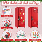 Vercraft 12 Pcs Mini Locker 10.8 Inch with Lock and Keys,Red,Santa | Desktop Organizer for Girls Bedroom, Secure Storage for Trinkets, Includes Animal Keychains Mirror Comb, Littles Collectible