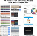 colour block 91-pc sketching & drawing set in, close-up detail