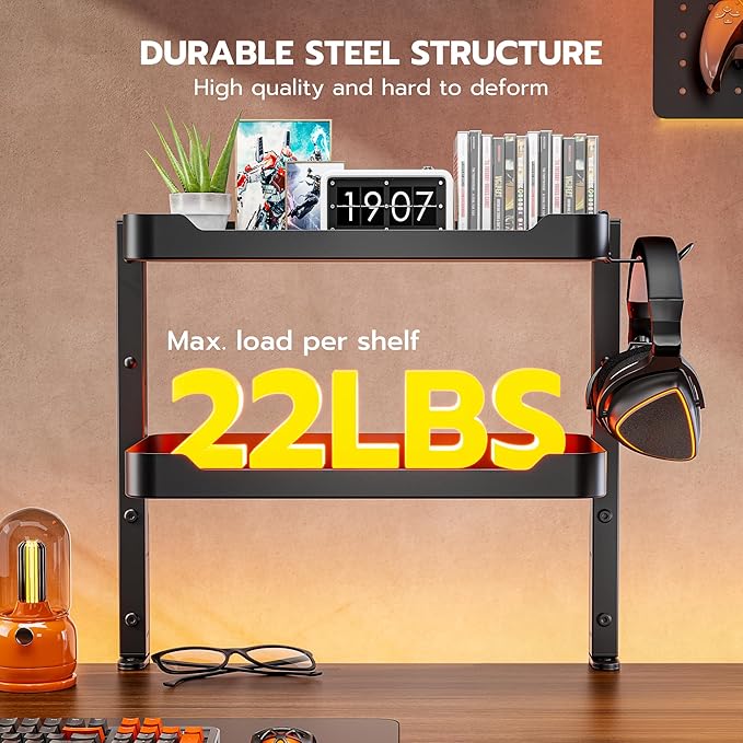 ARES WING 2-Tier Clamp On Desk Shelf, 16 inch Adjustable Above or Under Desk - Image 3