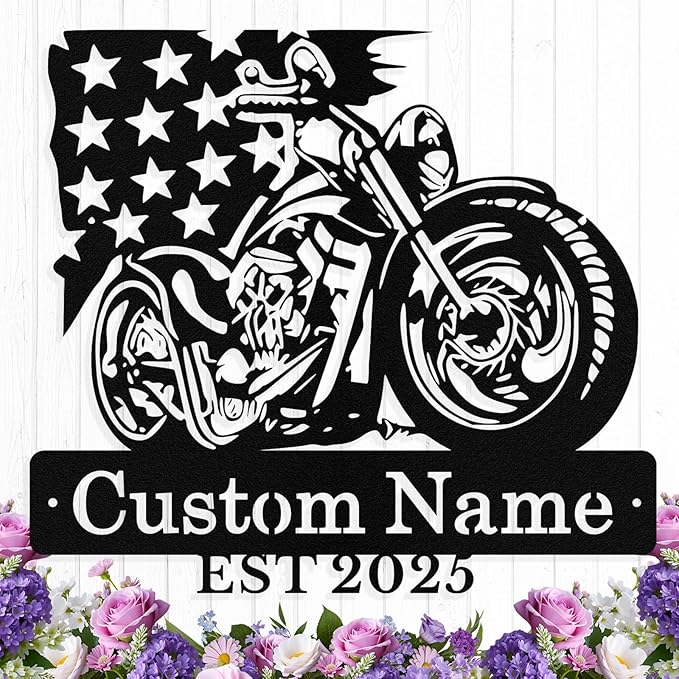 Custom US Flag Motorcycle Metal Signs Personalized Biker Name Sign Custom by HengMeiZiK