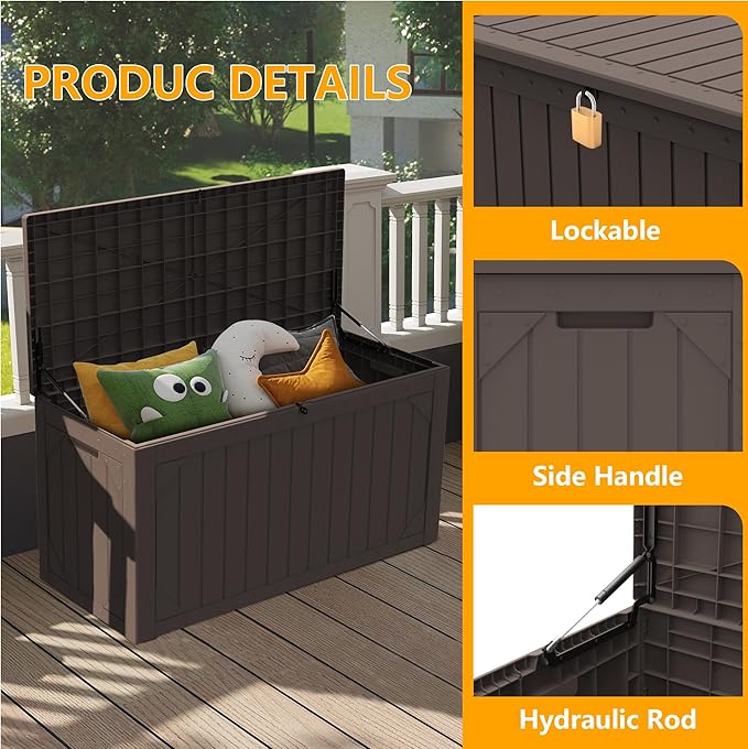Decksplore 100 Gallon Outdoor Storage Box Waterproof, Lockable Resin Deck Box - Image 4