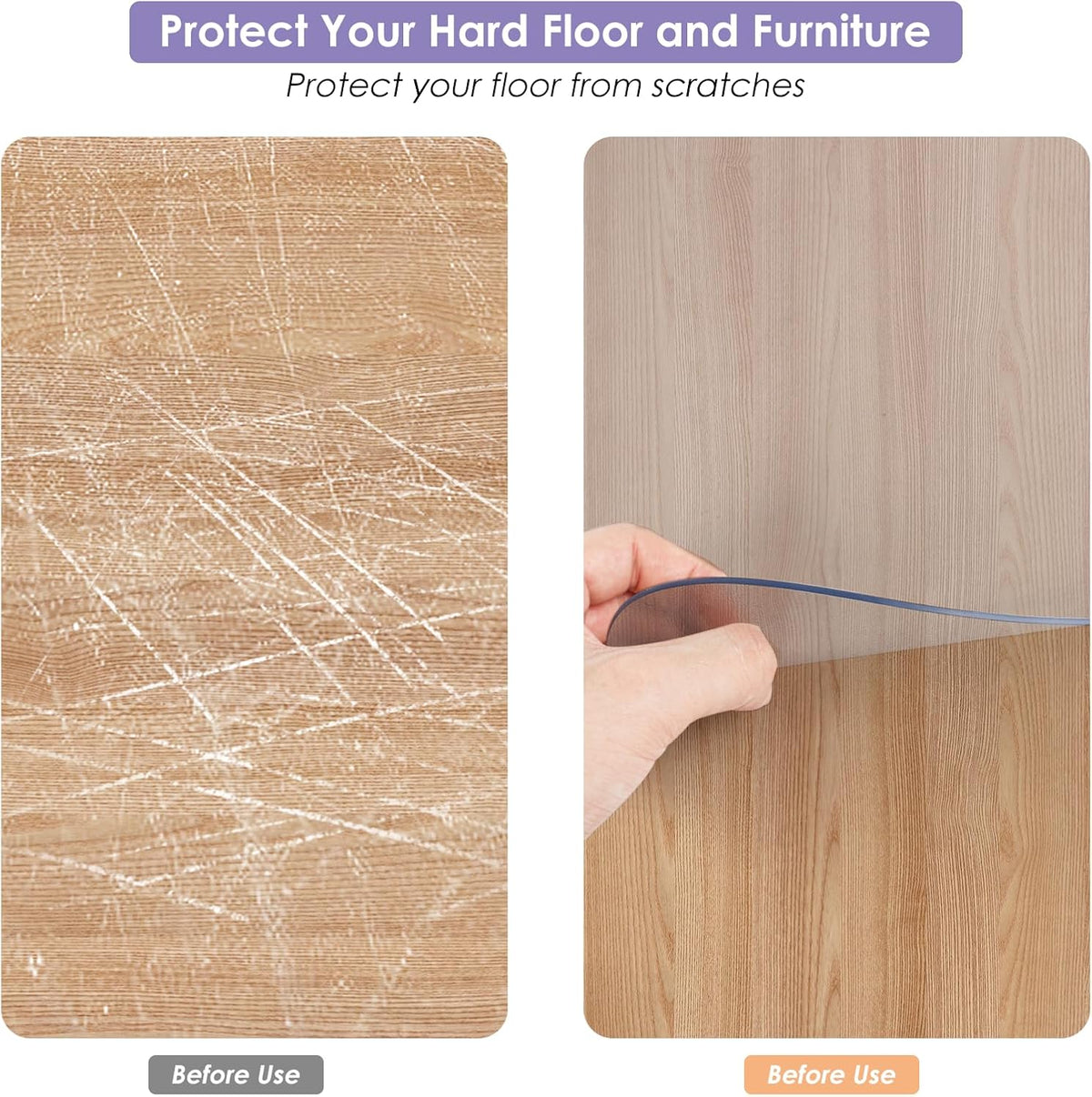 Vicwe Area Mat for Hard Floor,3'×5' Clear Non-Slip PVC Protector Mat
