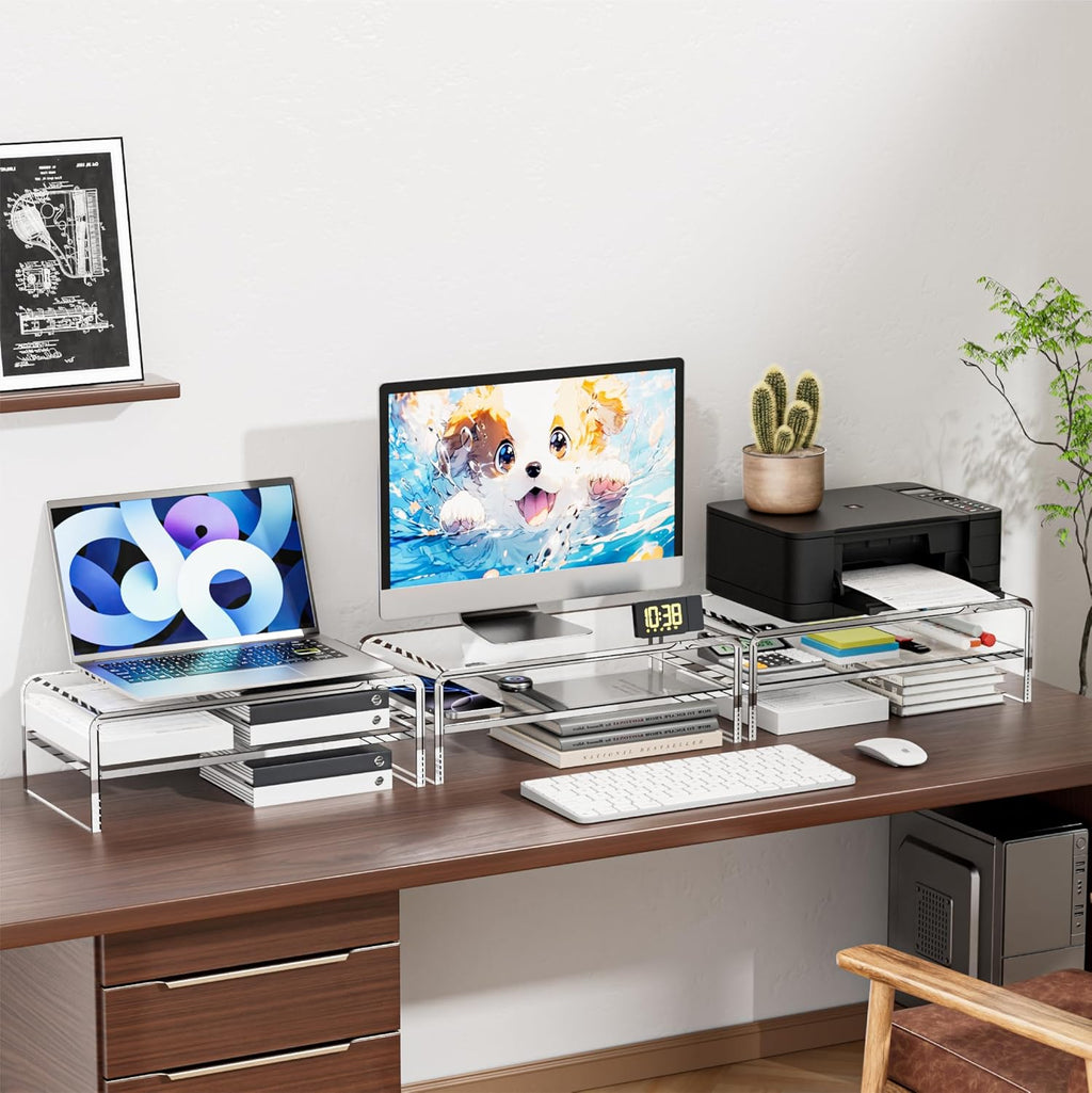 egchi clear acrylic monitor stand riser 2 tier on a desk or shelf