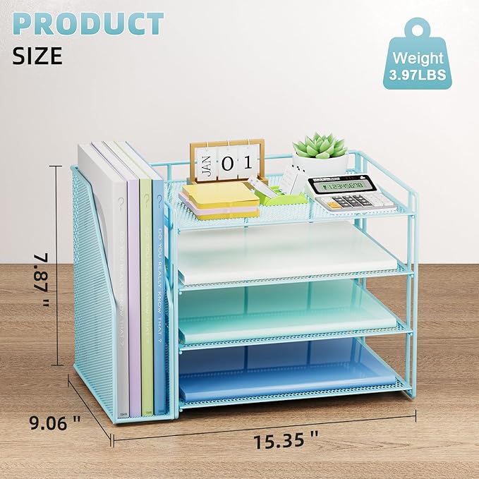 Marbrasse Desk Organizer and Accessories，4-Tier Paper Letter Tray Organizer - Image 2