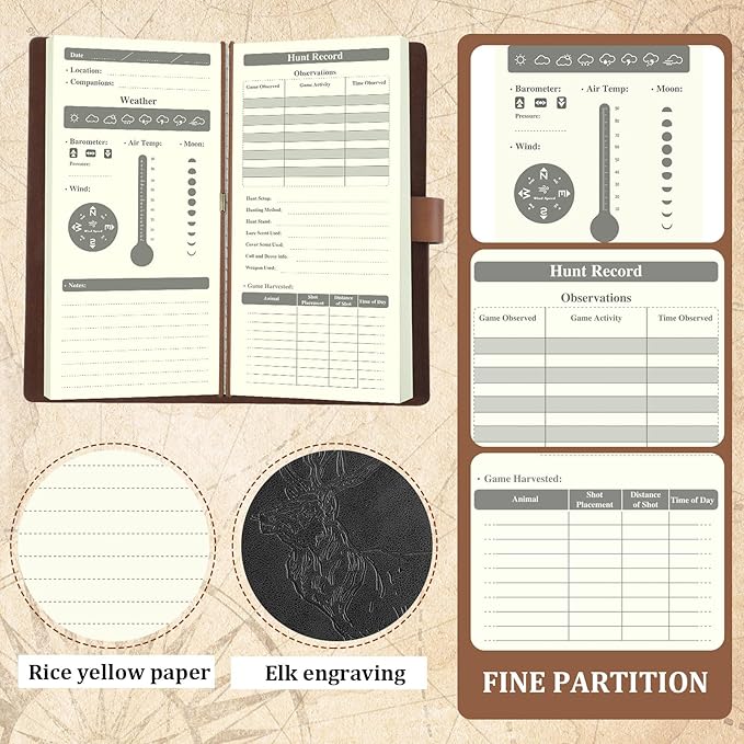 Eaasty 2 Pcs Leather Hunting Log Book Elk Hunting Journal Notebook - Image 3