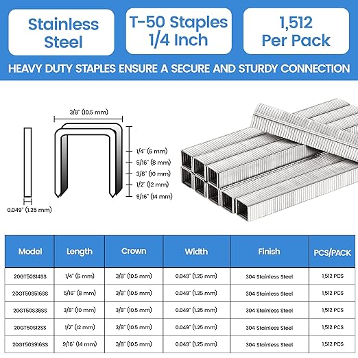 meite T-50 Staple Gun Staples Marine, 1/4 Inch 304 Stainless Steel T-50 Staples - Image 2