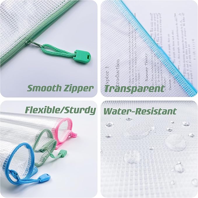 Oaimyy-11 x 14"-18 Pcs-Plastic Mesh Zipper Pouch Document Folders Bag Zip File - Image 4