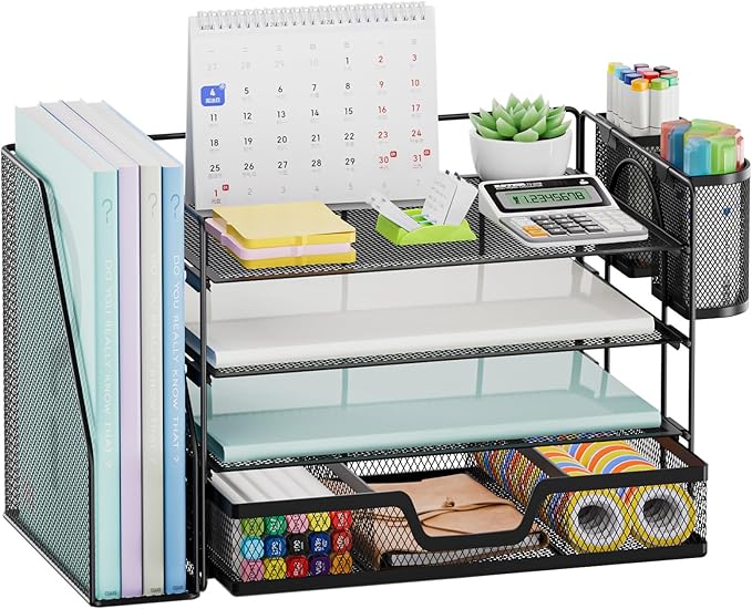 Marbrasse Desk Organizer and Accessories，4-Tier Paper Letter Tray Organizer by Marbrasse