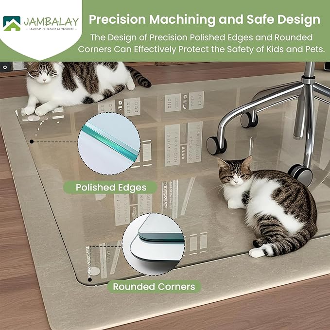 JAMBALAY 55″×46″ Tempered Glass Chair Mat, Heavy Duty Glass Office Floor Mat - Image 3