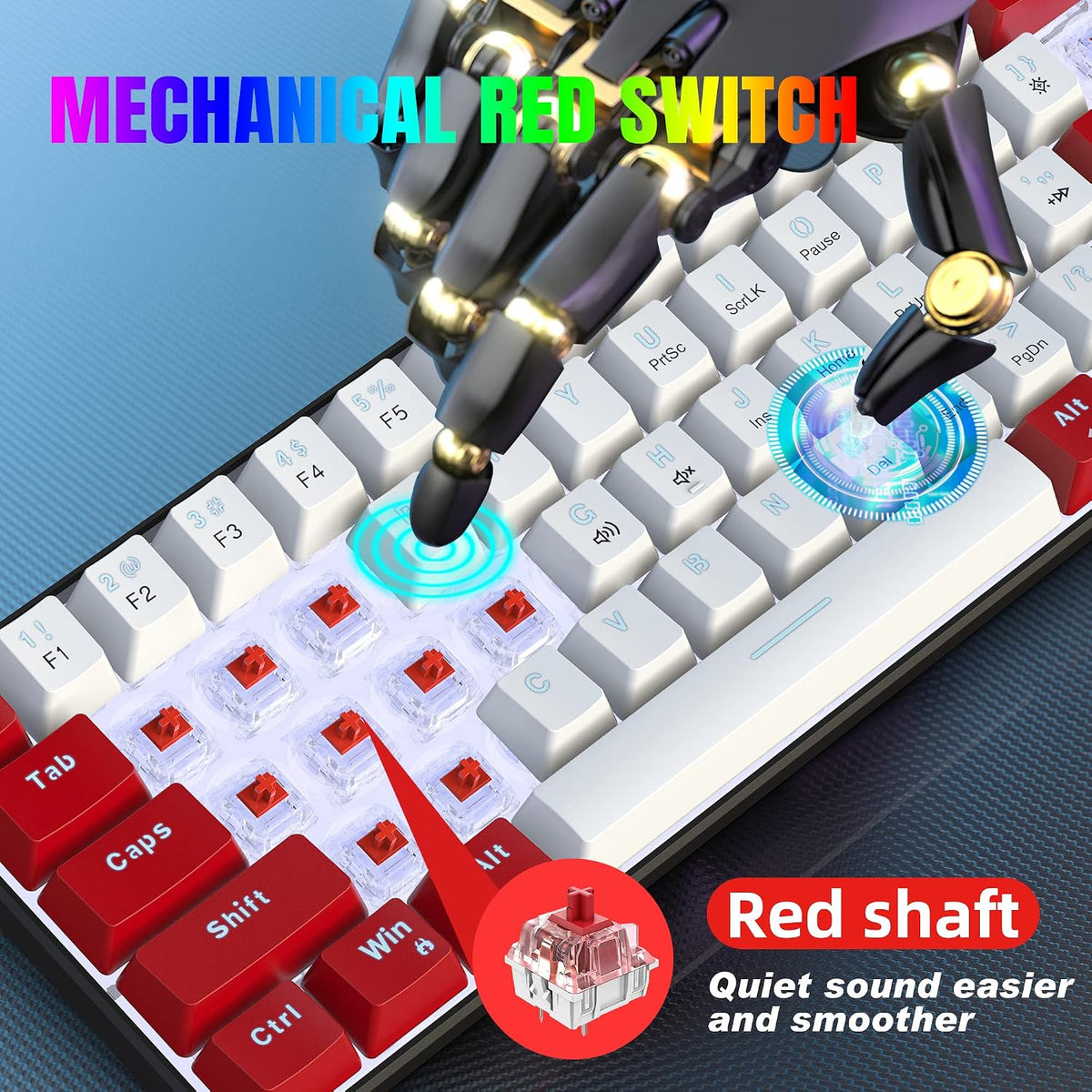 Snpurdiri Wired 60% Mechanical Gaming Keyboard (Red-White, Red Switches)