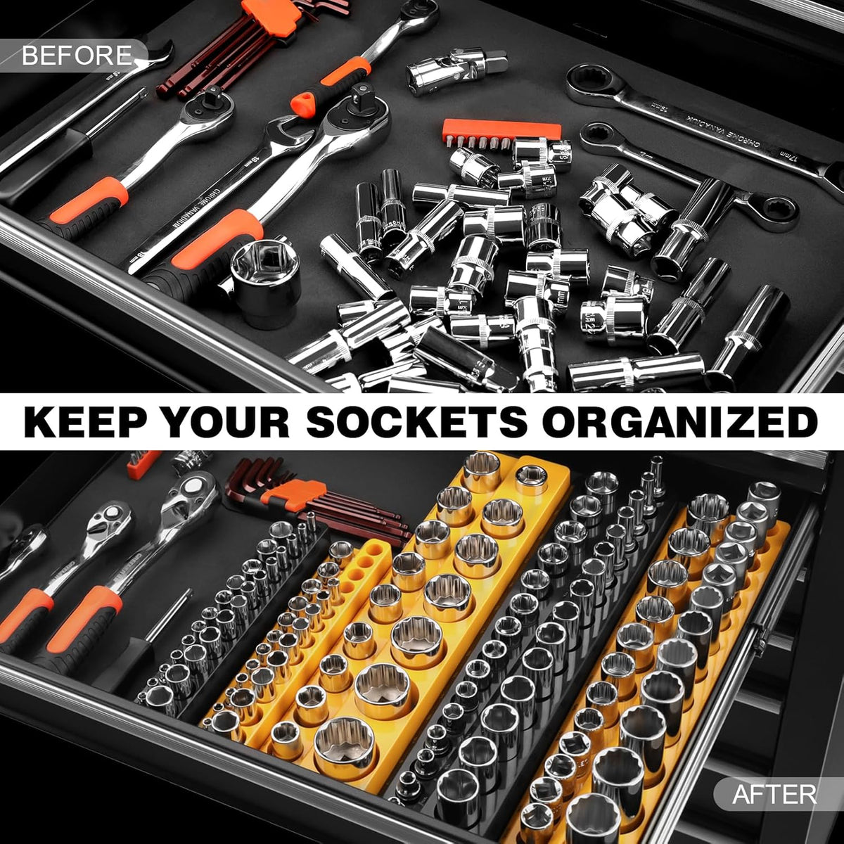 GRENPRO Magnetic Socket Organizer Set, 6PCS 1/4 3/8 1/2 SAE & Metric