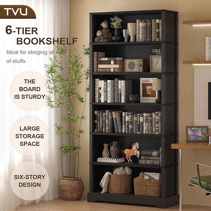 TVU 6-Tier Wooden Bookshelf, 77.2" Tall Farmhouse Style Open Bookcase, 31.5" W - Image 5