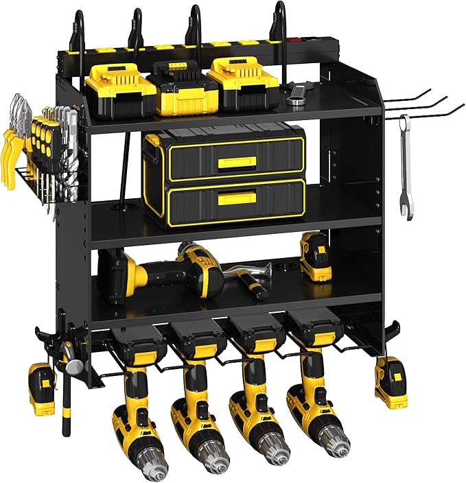 CFMASTER 4-Layer Wall-Mounted Power Tool Organizer Rack, Heavy Duty Adjustable by CFMASTER