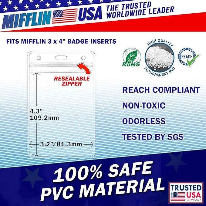 MIFFLIN Large Vertical ID Badge Holders, Plastic Nametag Covers - Image 3