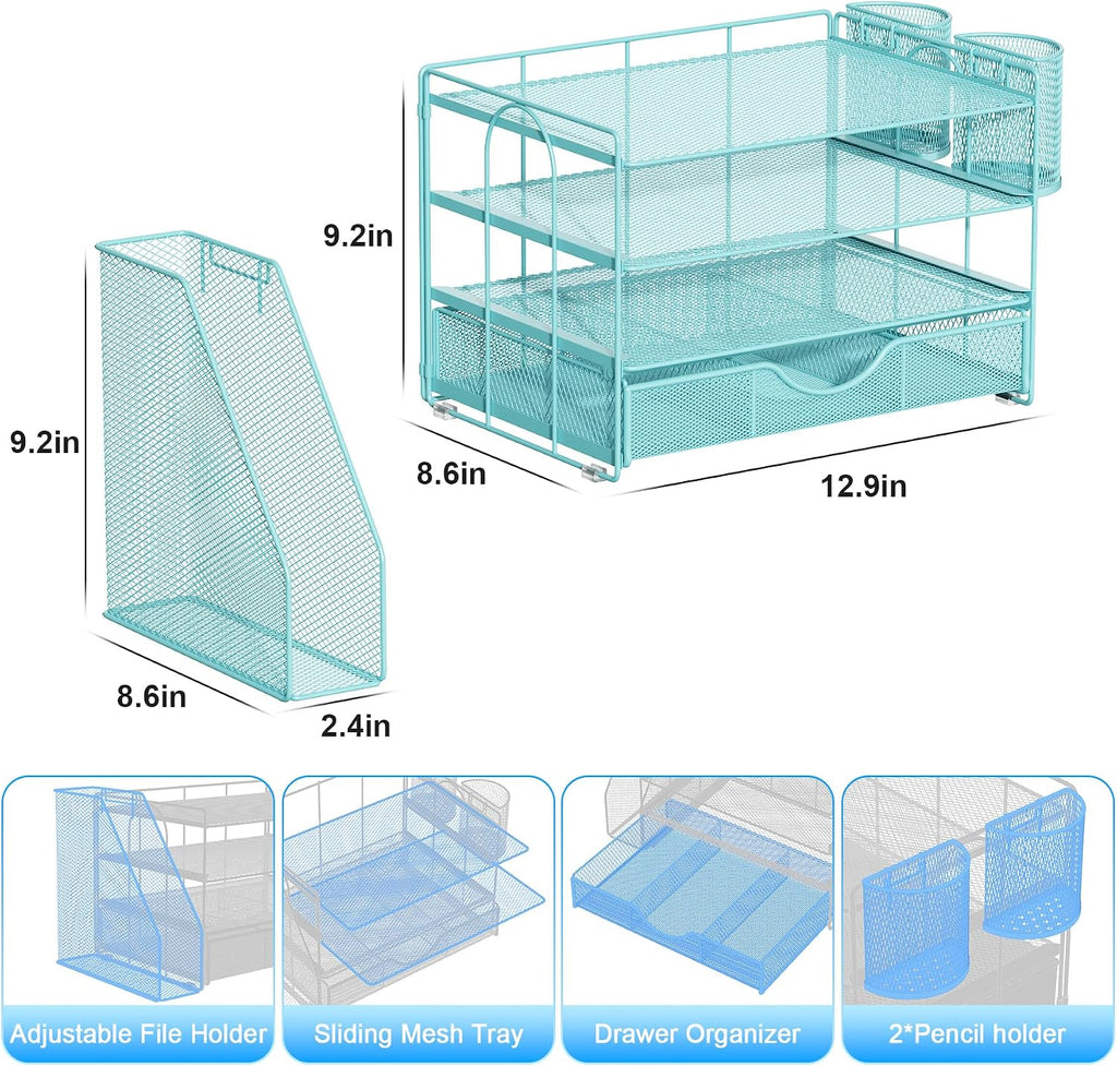 gianotter desk organizers and accessories with file holder showing dimensions