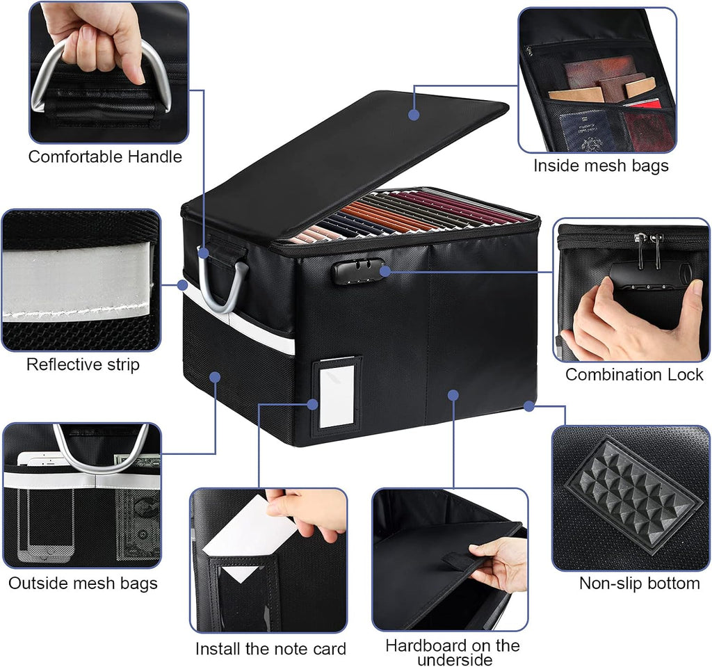 tomkid fireproof document box, fireproof file box with, side view