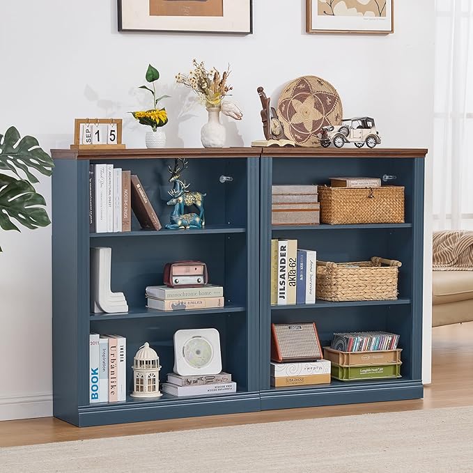 RWYHG 43" Blue Tall Bookshelf, 3-Tier Thick Wooden Book Shelf - Image 7