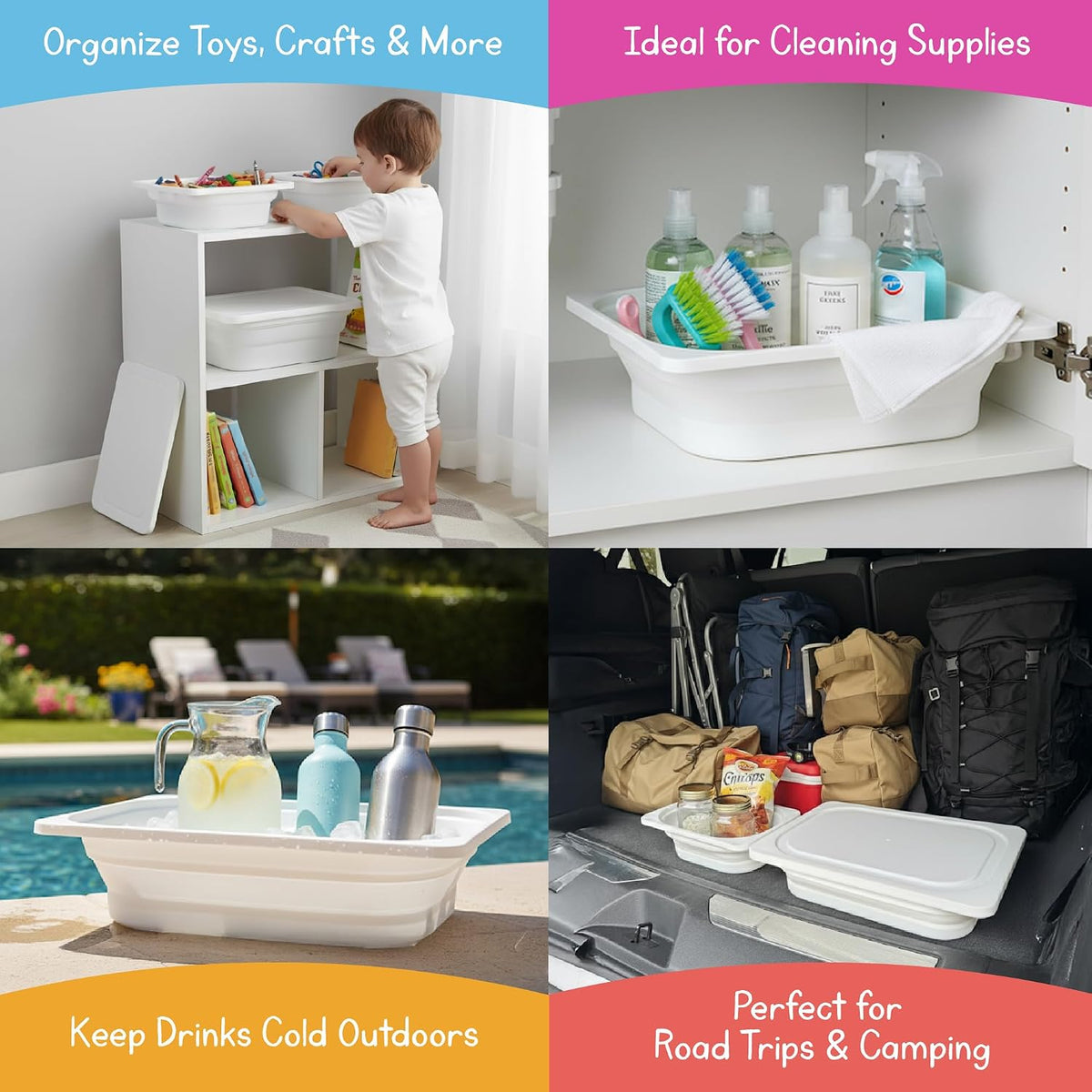 7 Days of Play Collapsible Storage Bins, 2-Pack, Large Bin with Lid + Small B...