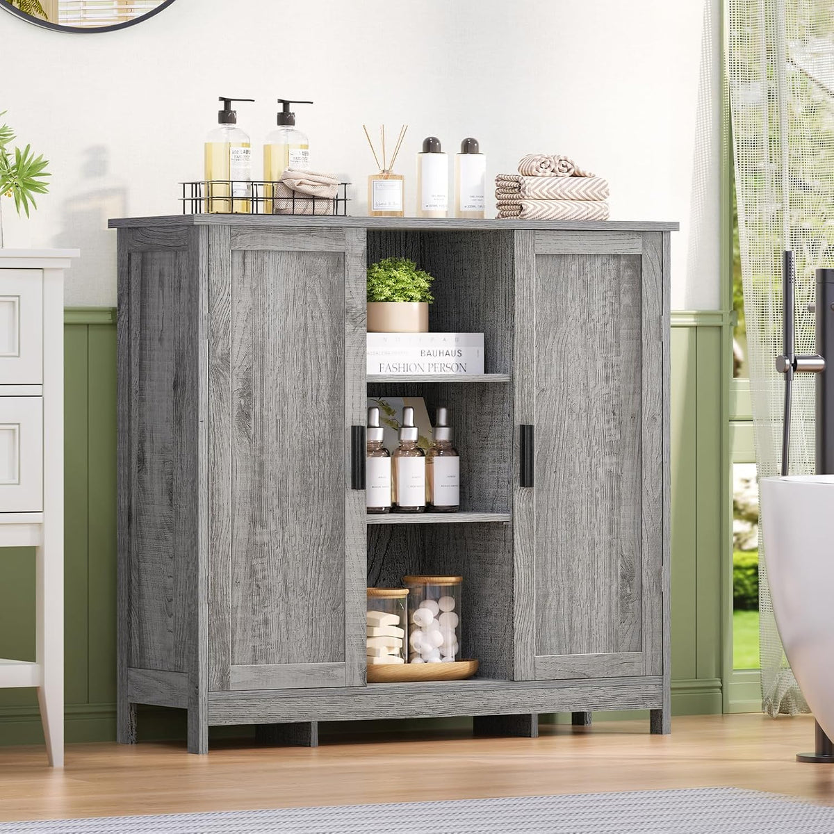 Iwell Storage Cabinet with 2 Doors and 4 Adjustable Shelves, Buffet Cabinet w...