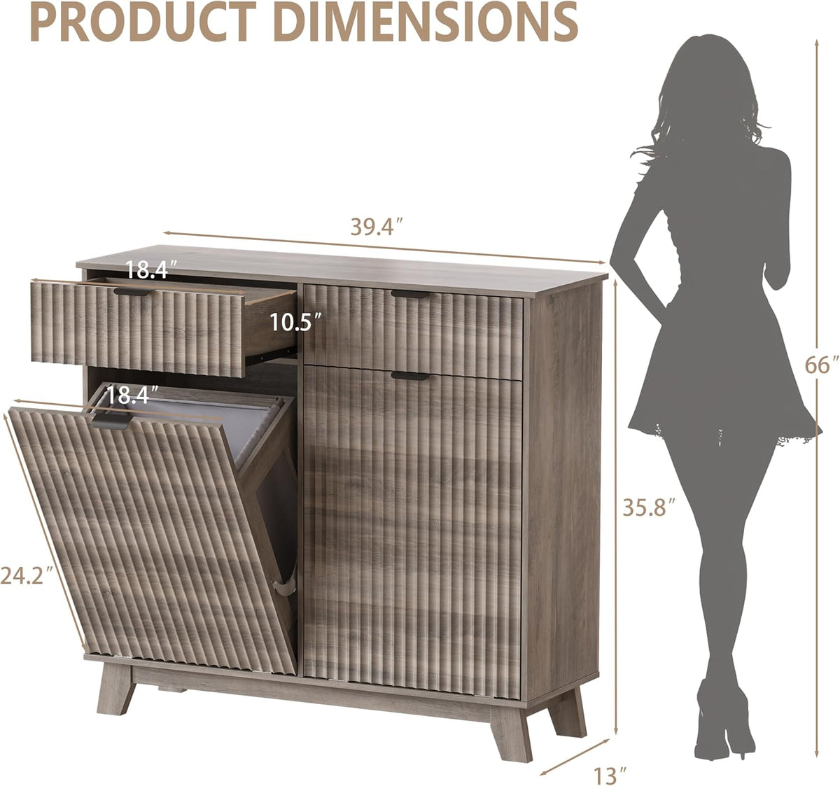 Wodeer Double Tilt Out Laundry Hamper Cabinet with 2 Drawers & Baskets, 2...