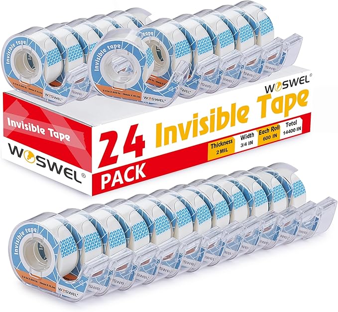 WOSWEL Tape Refills with Dispenser, 24 Roll Invisible Tapes, 3/4 Inch X 600 in by WonderfulOptions