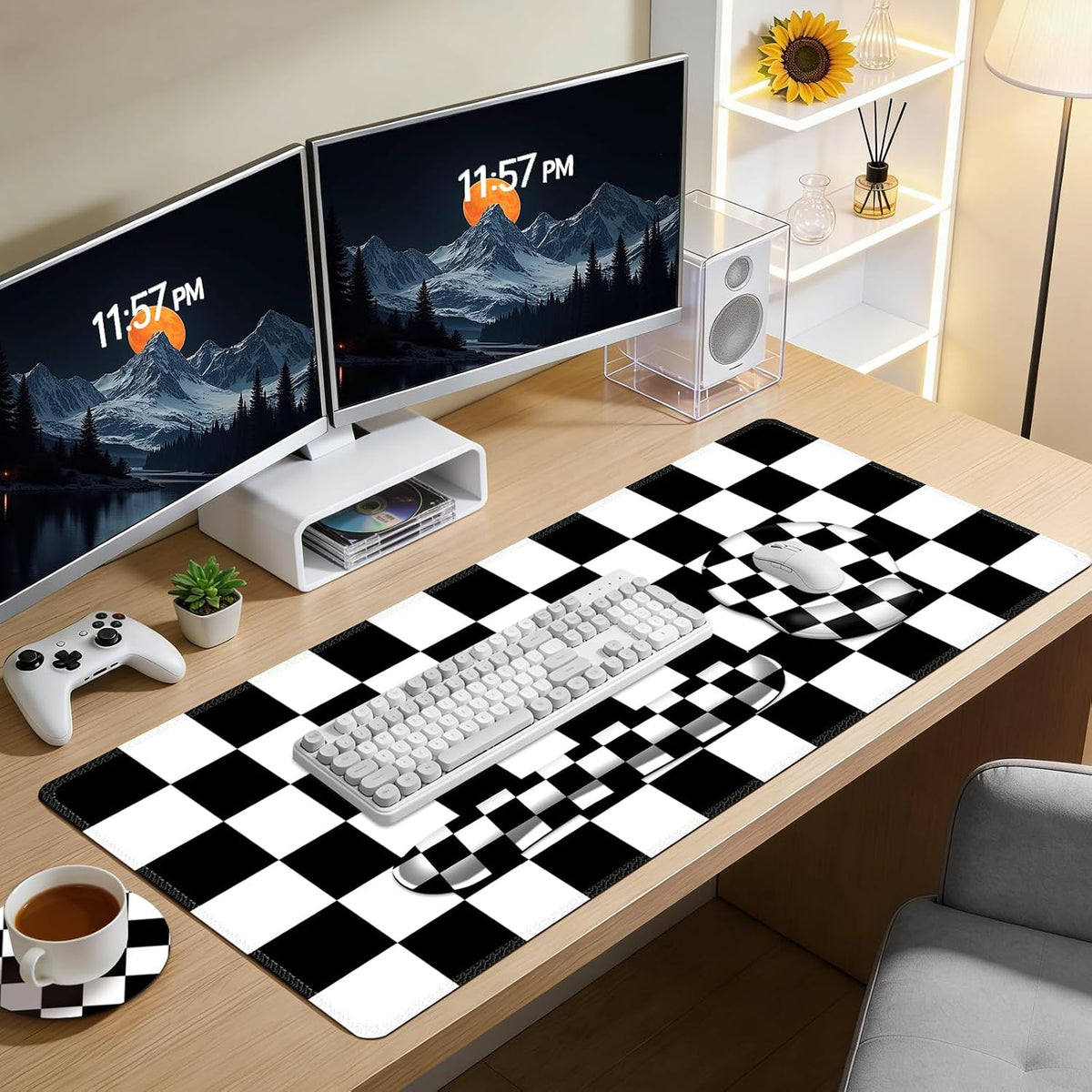 AIMSA Checkered Keyboard Mouse Pad Wrist Rest Set, Black XXL Large Mouse Pad ...