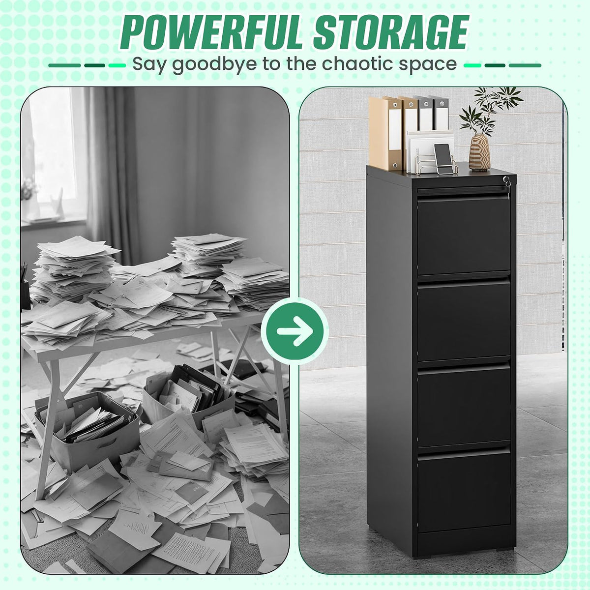 file cabinet 4 drawer with lock, vertical filing on a desk or shelf