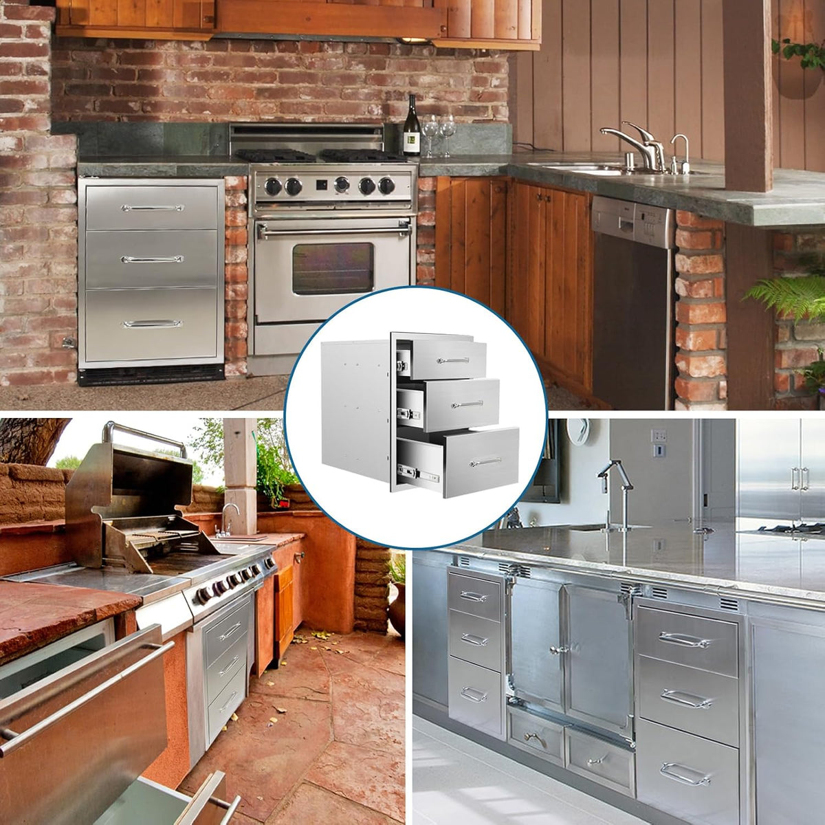 Outdoor Kitchen Drawers 18"Wx23"Hx23"D Flush Mount Access 3-Dr...