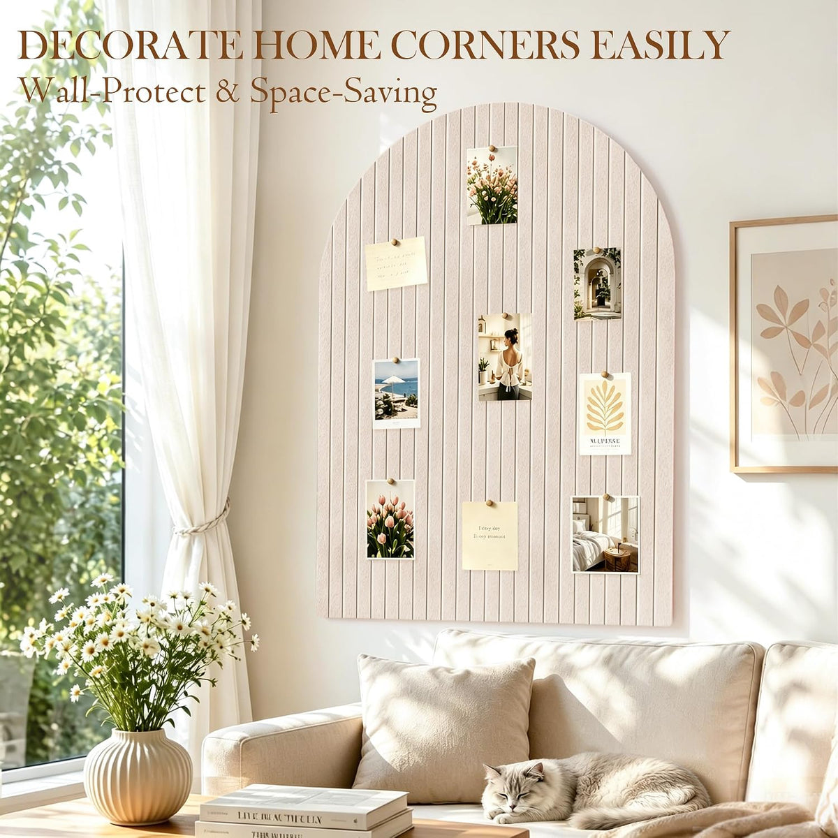 48"x36" Beige Arched Felt Bulletin Board, Customizable Wall Tiles