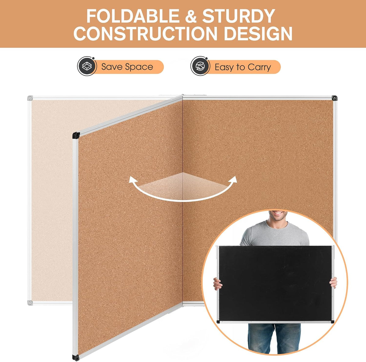 Extra Large Cork Bulletin Board 60" X 36", Foldable Notice Pin Boar...