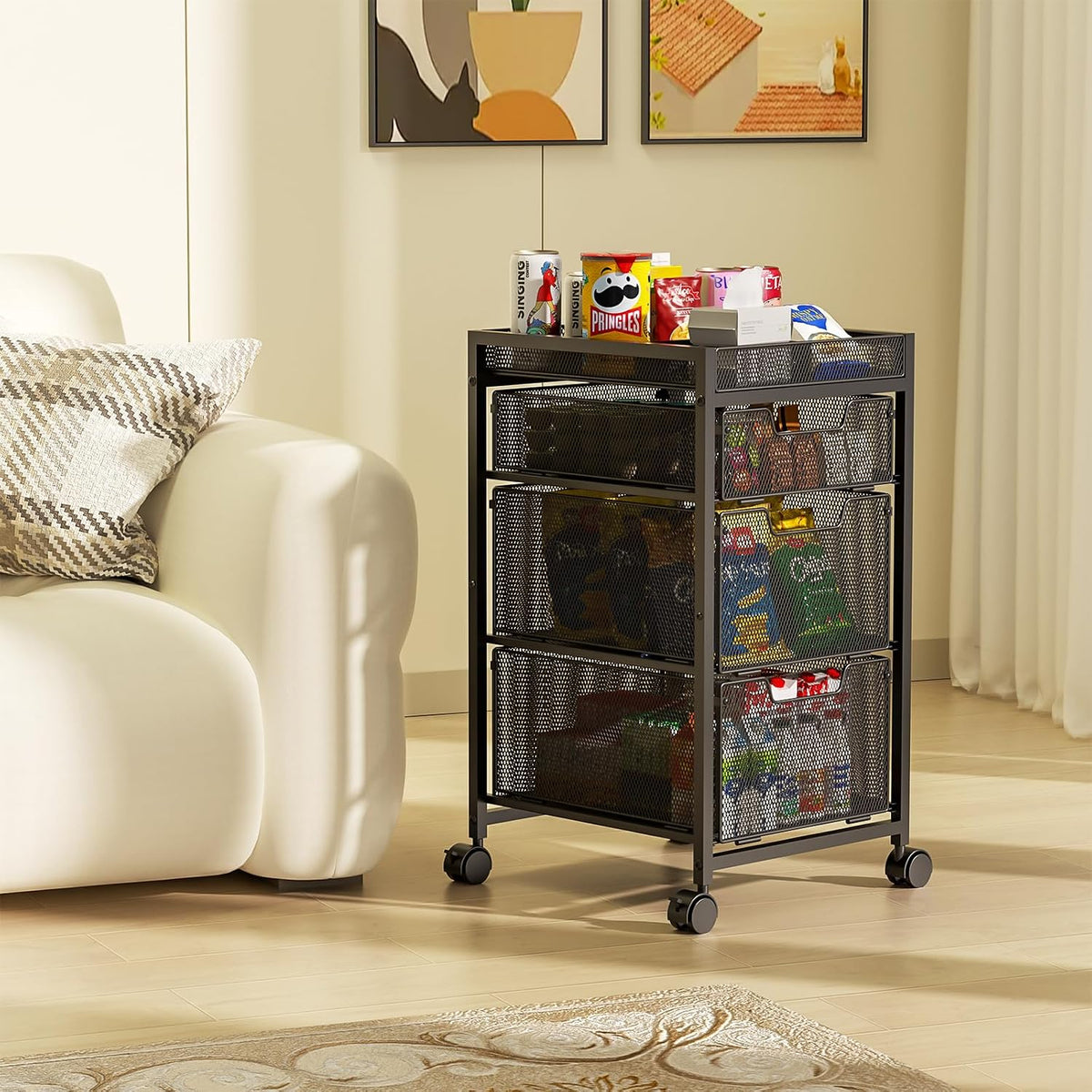 Rolling Utility Cart with 3 Drawers, Craft Organizer and Storage with DIY Div...