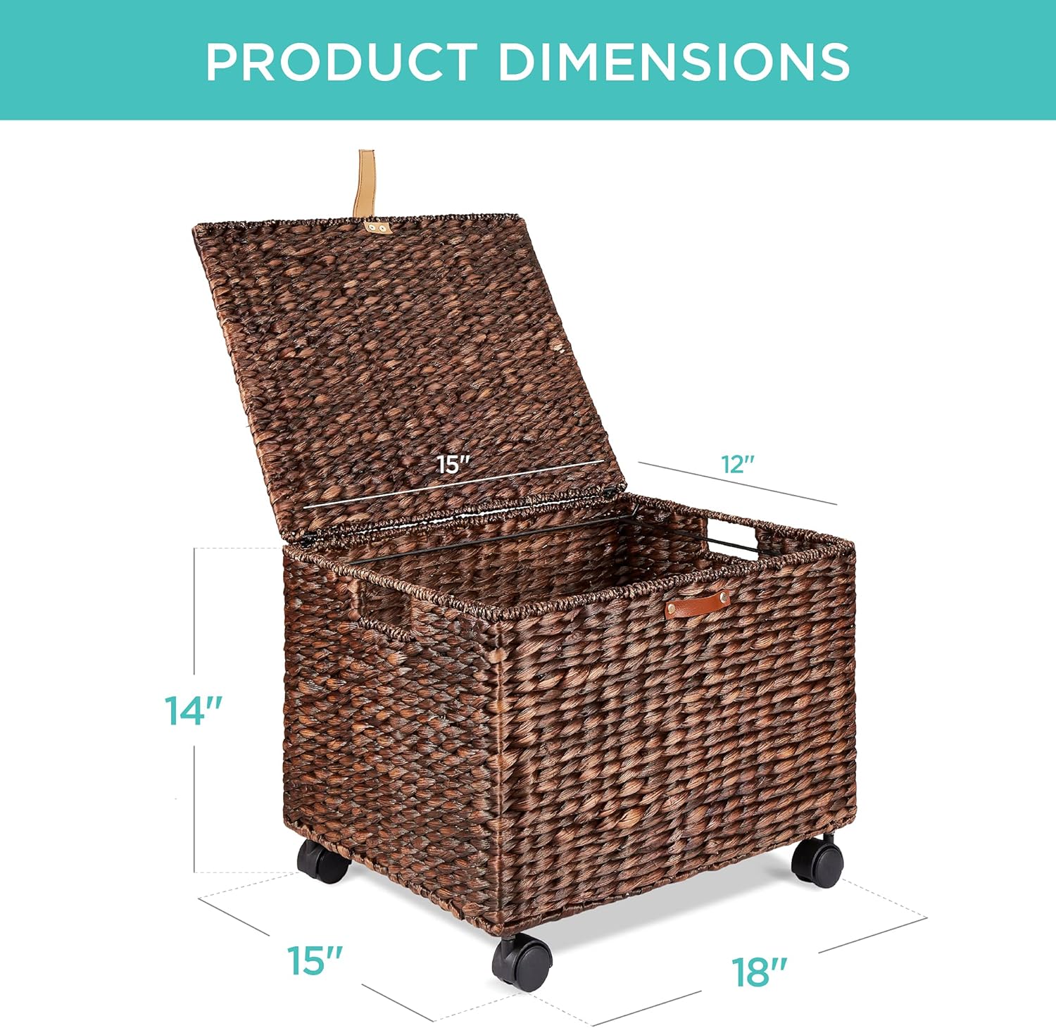 Best Choice Products Handwoven Water Hyacinth Rolling Filing Cabinet, Mobile File Organizer for Hanging Folders W/Lid and Locking Wheels For Home or Office – Brown