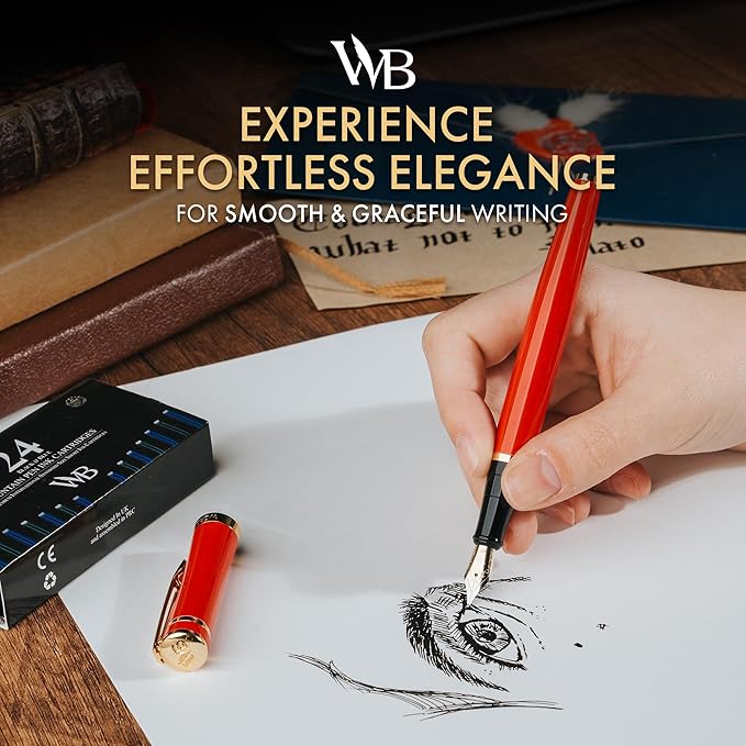 Wordsworth & Black Fountain Pen Set, 18K Gilded Extra Fine Nib, Includes 24 - Image 2