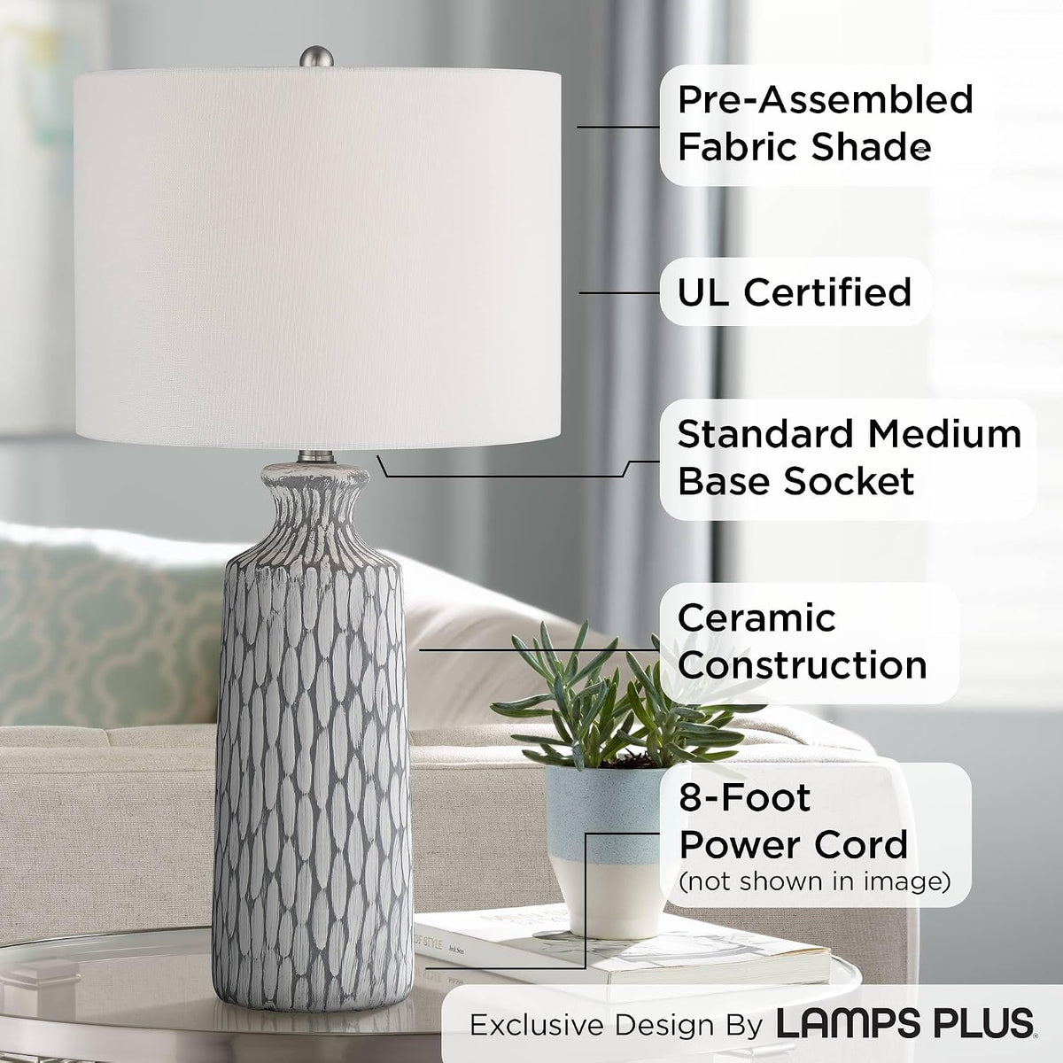 Patrick 26 1/4" Tall Table Lamp Gray Whitewash Ceramic Modern