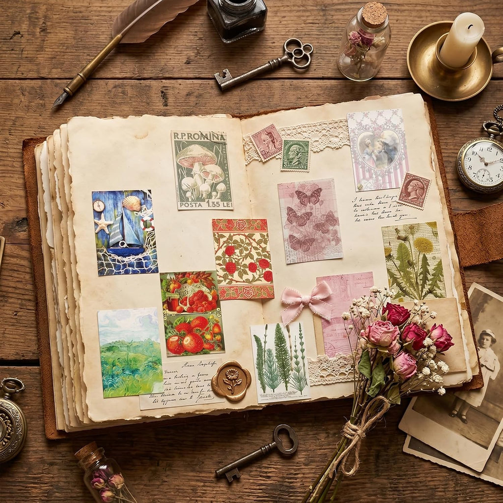 Vintage Washi Sticker Book, 300 PCS Scrapbooking and Journaling Stickers | 300 PCS Vintage Washi Paper Stickers for Journaling, Scrapbooking, Travel Albums, Planners, Junk Journals and DIY Crafts