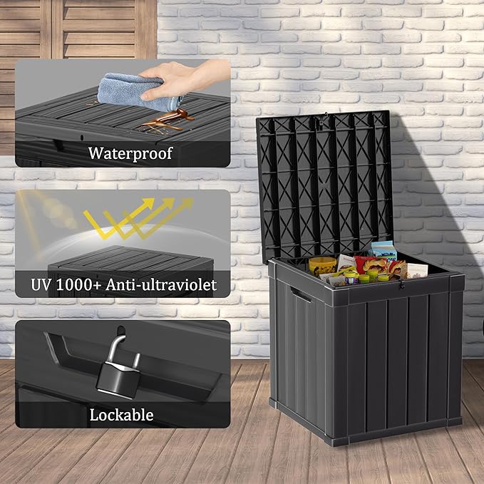 PATIOEASY 50GAL Deck Box Black, Waterproof Resin Outdoor Storage - Image 3