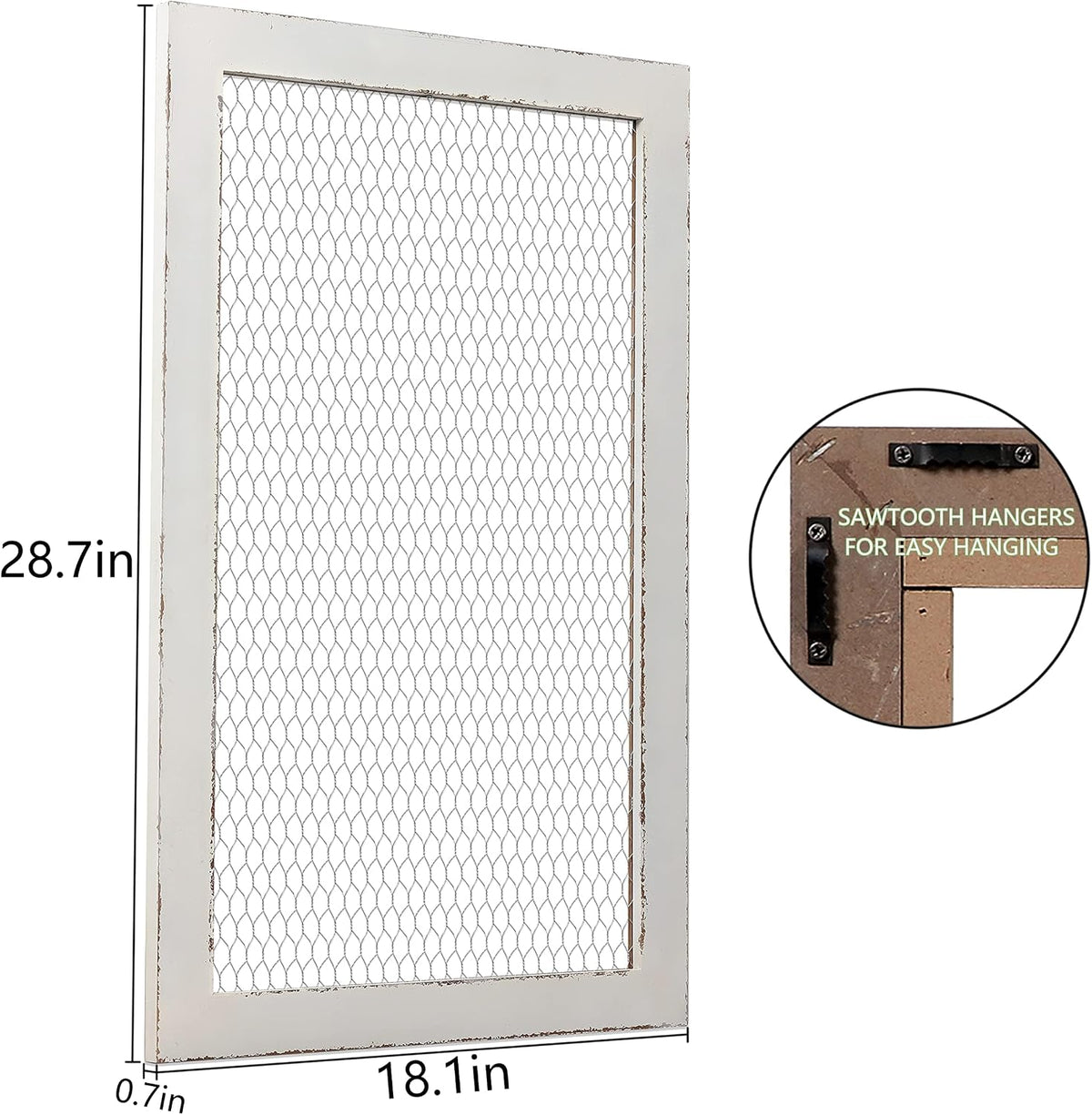 SOFE Chicken Wire White Framed Bulletin Boards, 18×29" Wood Grid Shelf