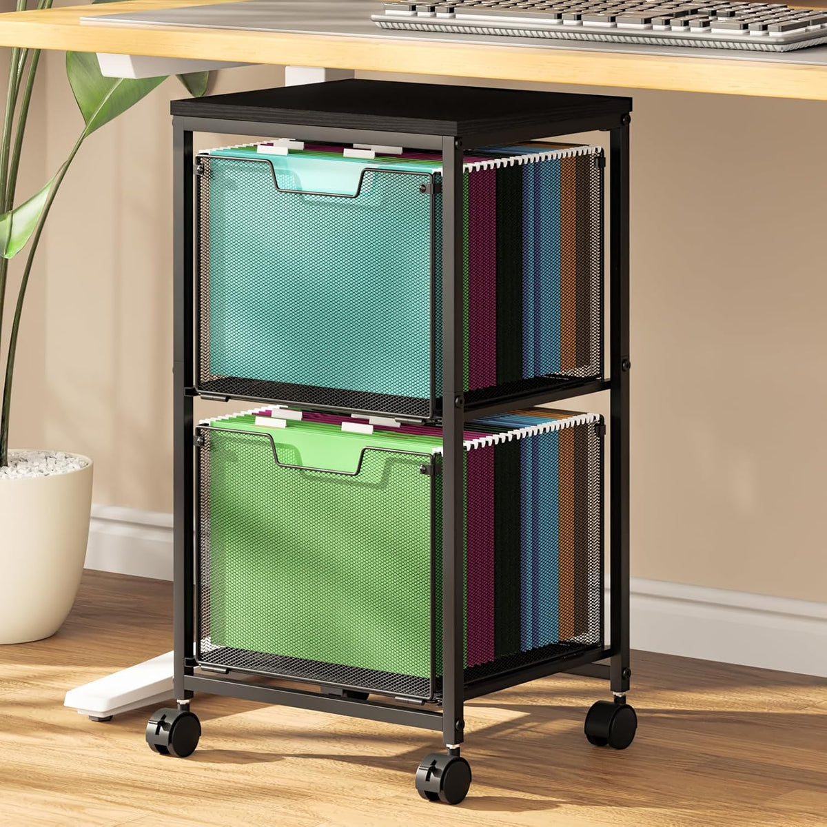 Sbanmao Rolling File Cart with 2 Storage Drawers, Mobile File Cabinet with Wh...