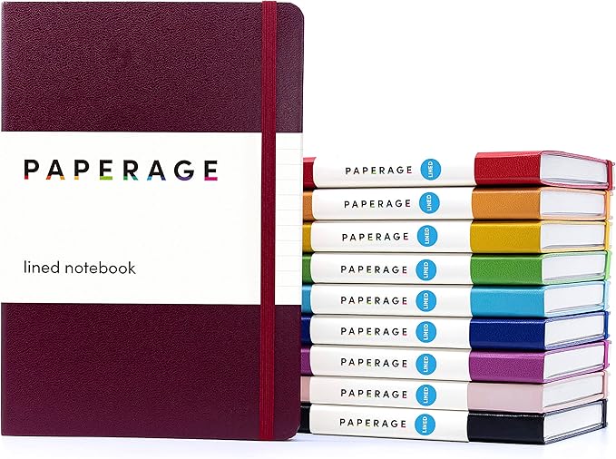 PAPERAGE Lined Journal Notebook, 10 Pack, 160 Pages, Medium 5.6 in x 8 in by PAPERAGE