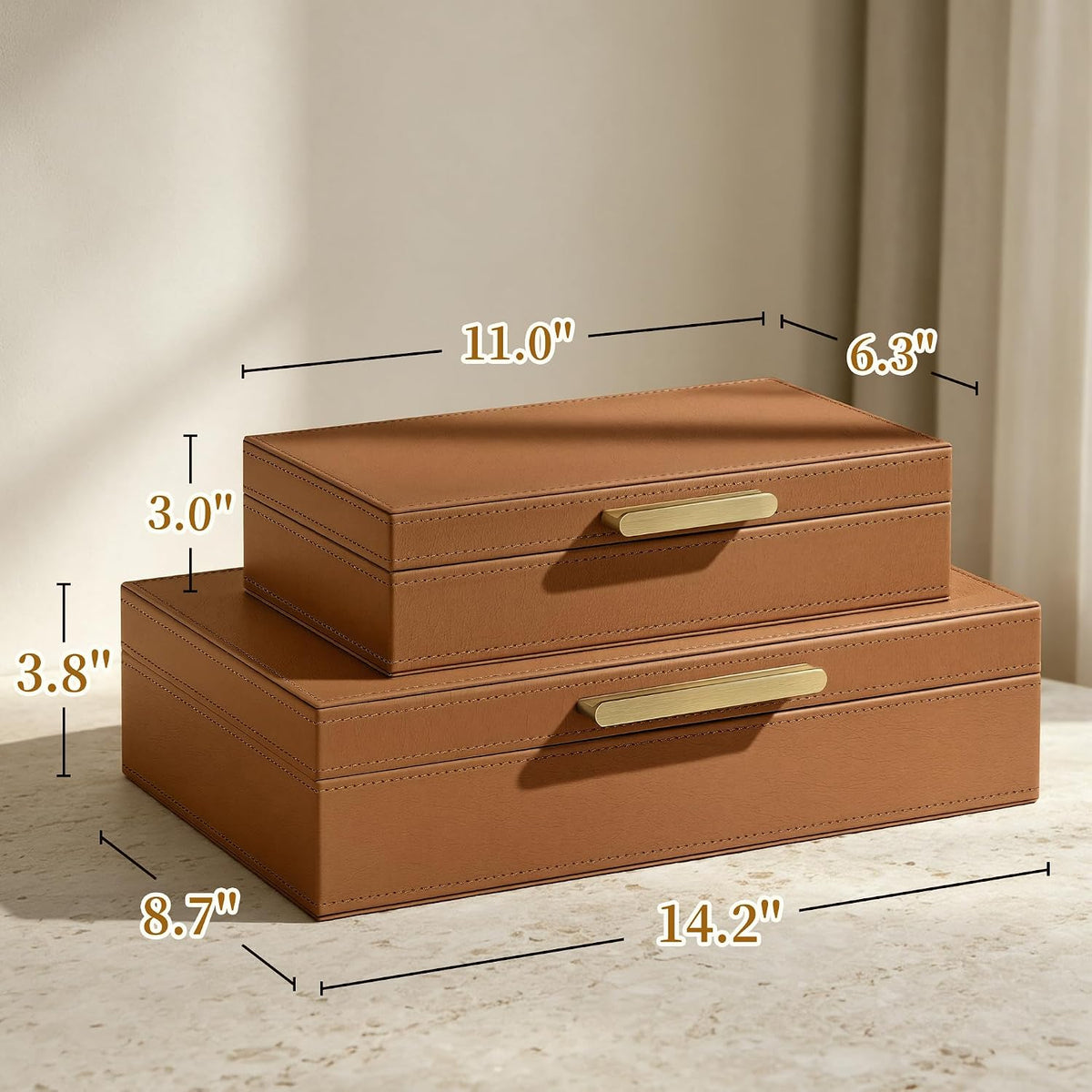 JARLINK Decorative Storage Boxes with Lids, PU Leather Bins, 2 Pack, Brown