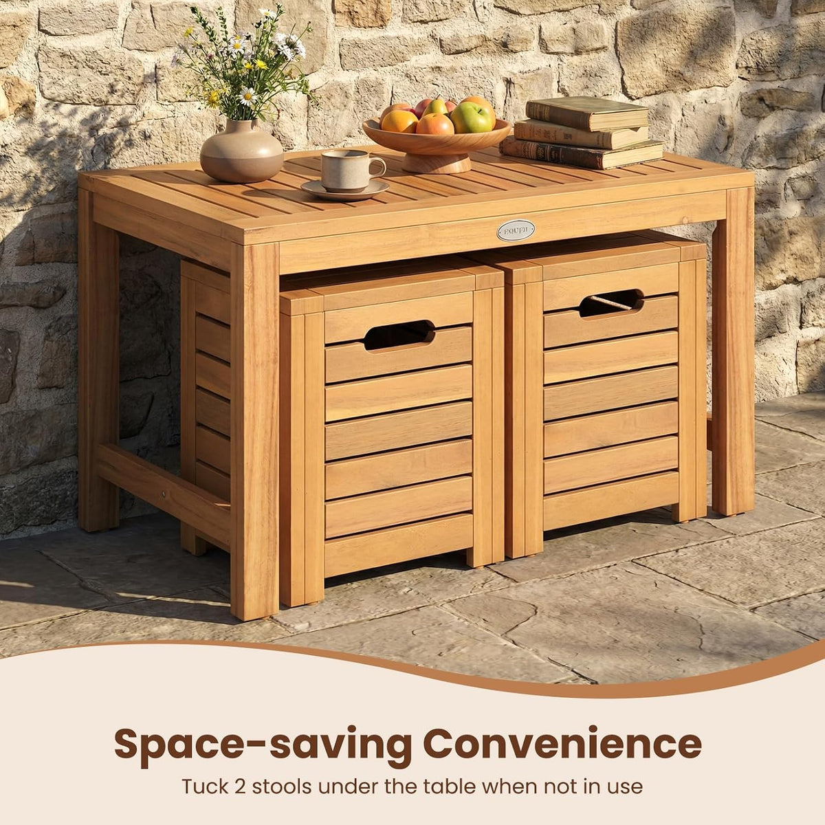 tangkula acacia wood outdoor coffee table with stools, package contents