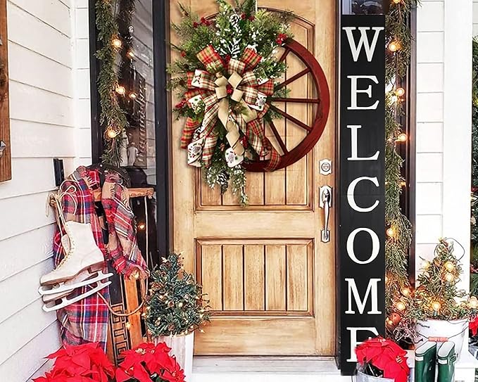 Tall Outdoor Welcome Sign for Front Door, 6ft Black, Rustic Tall Welcome Sign by DQ+DQ+HOME+DECOR