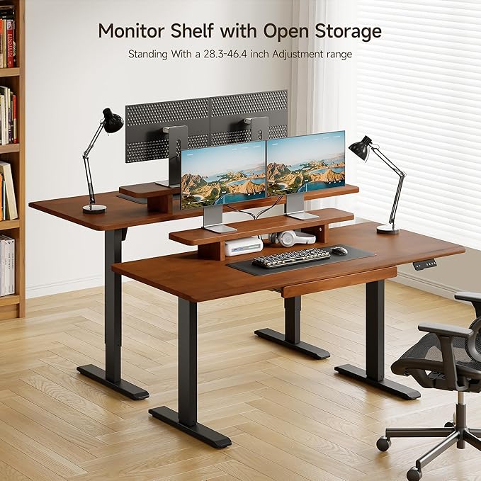 ONBRILL Standing Desk with Drawer, 55x23.6 Inches Solid Wood Desktop Stand Up - Image 7