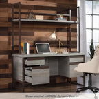Desk Hutch with 1-Inch Thick Top, 60" Open Storage Shelf for Work Table, Metal Frame Hutch with Open Shelves, Brown & Grey