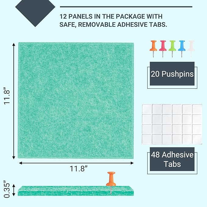 AKTOP Cork Board Bulletin Board 47"x35", 12 Pack Removable Felt Cork Board Tiles - Image 3