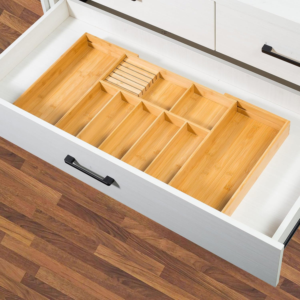 VaeFae Extra Large Kitchen Utensil Holder, Bamboo Silverware Drawer Organizer...